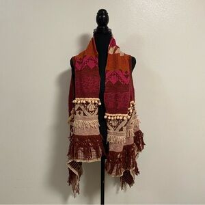 Moth Cardigan Women’s Size M/L Bohemian Durango Jacquard Fringe Cardigan